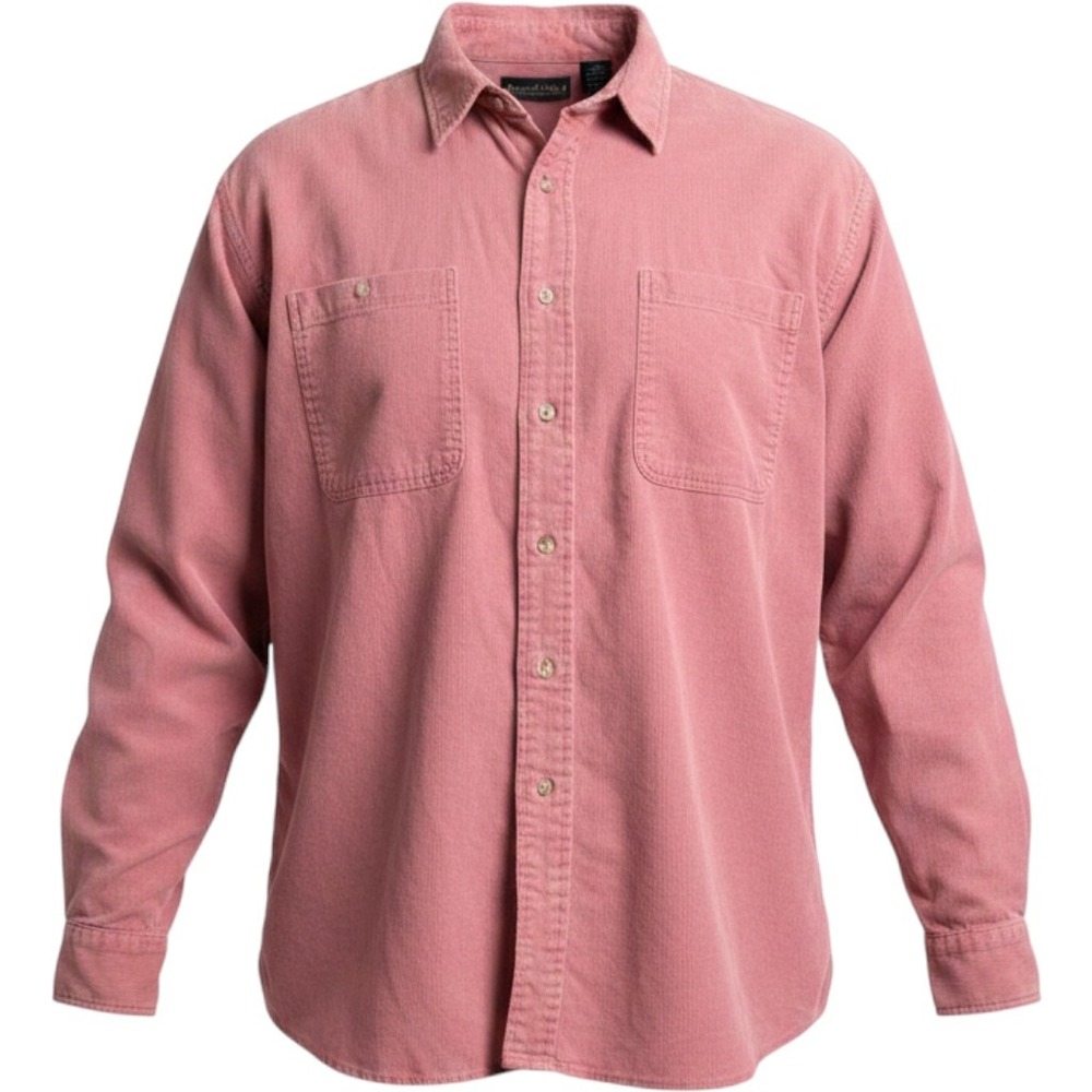 Lands End Mens XL Pink Corduroy Button Down Shirt‎ Long Sleeve Cotton USA Made